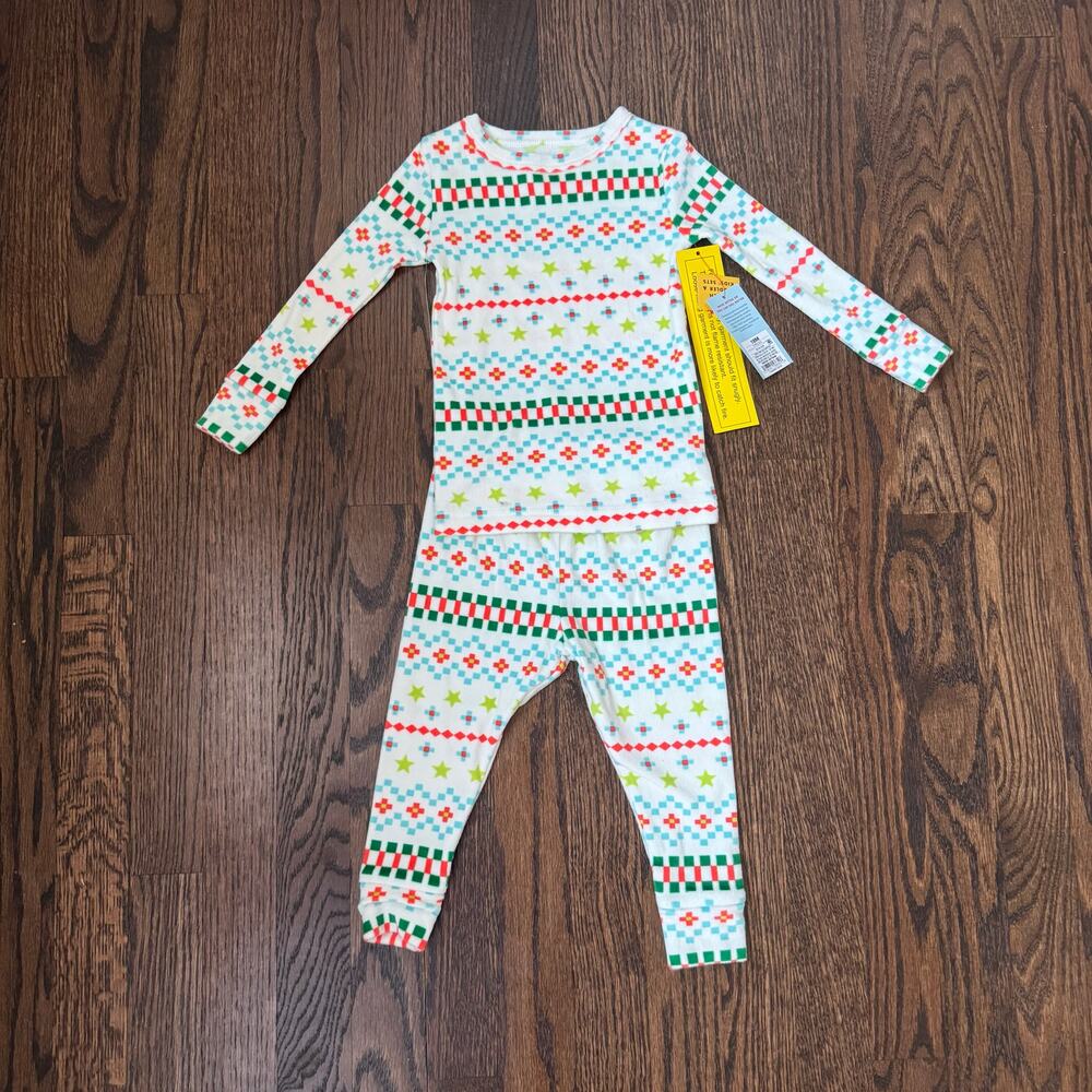 NWT Cat & Jack White Fair Isle Holiday Snuggly Soft Pajama Set | 18 Months